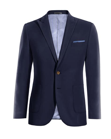 Navy Blue Peak Lapel Slim Fit Suit Jacket With Pocket Square Hockerty