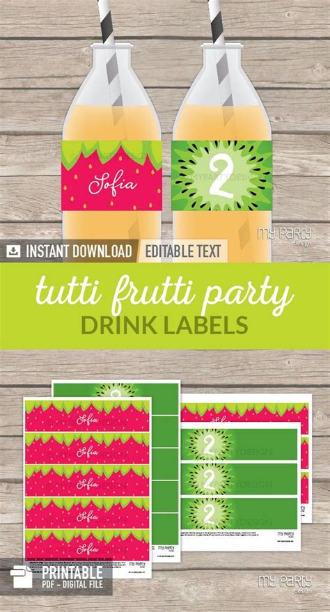 Twotti Frutti Birthday Bottle Labels Tutti Frutti Party Decorations