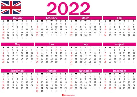 2022 Calendar Uk With Holidays And Weeks Numbers