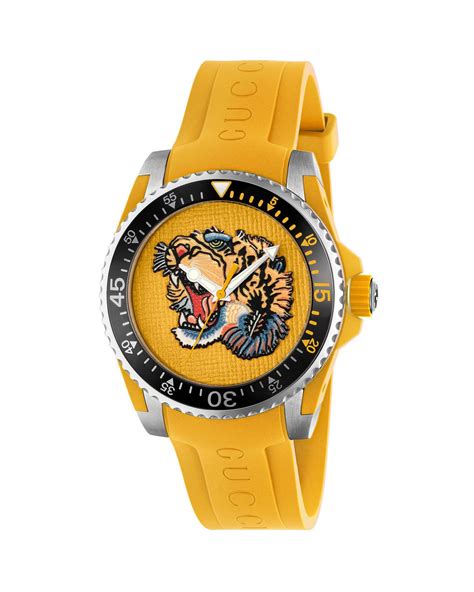 Gucci 40mm Dive Tiger Watch W Rubber Strap In Yellow Lyst