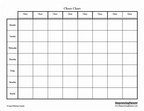 Blank Printable Charts Chore Chart To Build Self Esteem Free