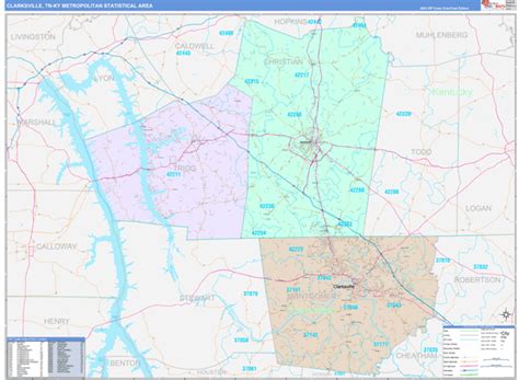 Clarksville Metro Area Tn 5 Digit Zip Code Maps Color Cast