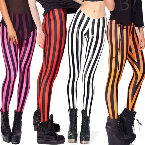 Womens Four Colors Striped Spandex Leggings Plus Size Fashion Vertical