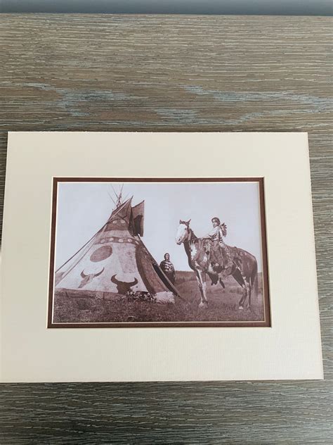 Black And White Matted Print Painted Tipi And Assiniboin Native