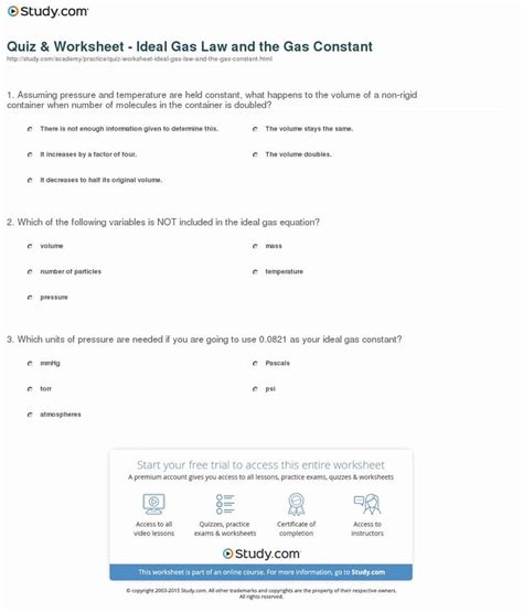 Dalton's law of partial pressure. Gas Variables Worksheet Answers New Quiz & Worksheet Ideal ...