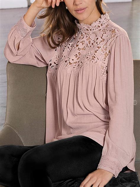 together dusky pink high neck lace trim victorian blouse plus size 16 to 32