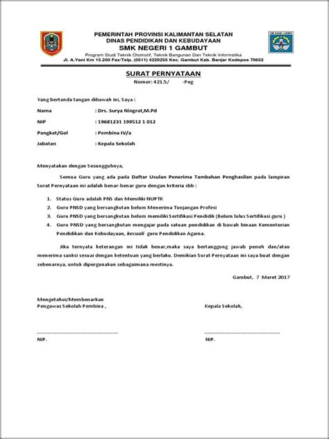 Contoh Surat Keterangan Kepala Sekolah Untuk Pengambilan Dana Pip Doc