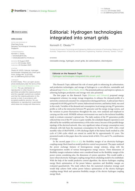 Pdf Editorial Hydrogen Technologies Integrated Into Smart Grids