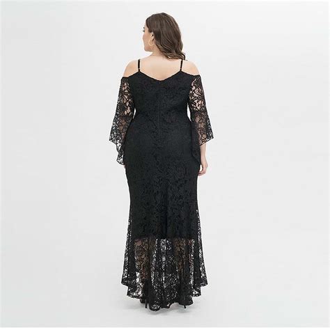 Plus Size Prom Dresses Black Lace Evening Gown With Sleeves Apricus