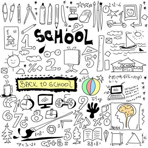 School Doodle Texture Isolated On White Background Hand Drawn Back To