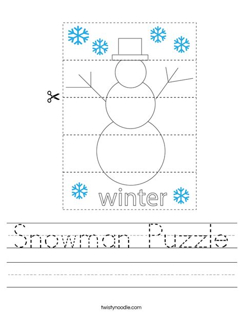 Snowman Puzzle Worksheet - Twisty Noodle