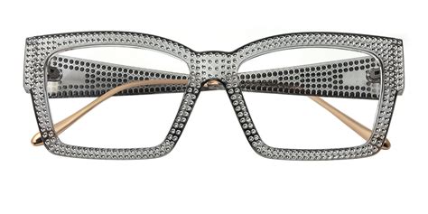 Unique Eyeglasses Women Eyeglass Frames With Bling Bling Eyeglass Eyewear Grey Rectangle
