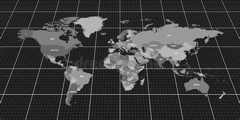 Geopolitical Map Of World Bottom Perspective View With Background Grid
