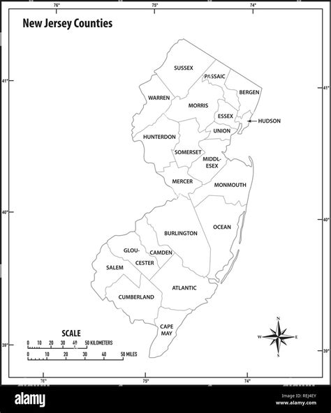 New Jersey State Outline Administrative And Political Vector Map In