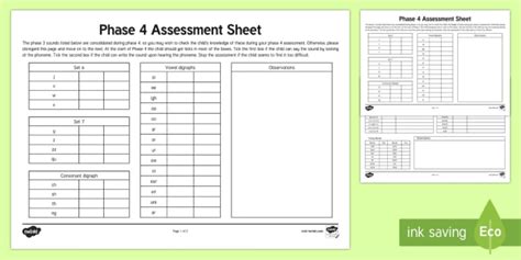 Each letter sound is clearly spoken twice, before an example word is given. Phase 4 Phonics Letters and Sounds Assessment Sheets ...