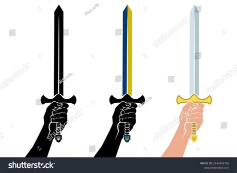 Raised Hand Holds Swords Different Silhouette Stock Vector Royalty