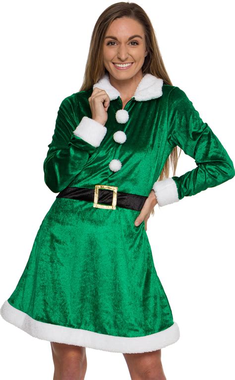 Silver Lilly Womens Holiday Elf Costume Dress One Piece Fit And