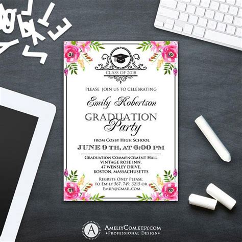 Free printable cards and invitations | design inspiration #93978. Printable Graduation Party Invitation Floral Grad Invite Boho Graduation In… | Graduation party ...