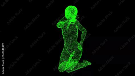 3d Naked Woman In A Playful Pose Rotates On Black Background Beauty