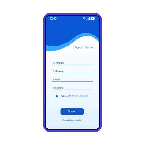 Sign Up Form Smartphone Interface Vector Template Mobile App Blue Design Layout Register