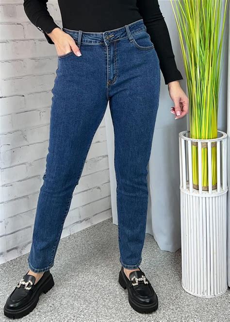 Spodnie Jeansy Plus Size Skinny Z Wysokim Stanem Z Prostymi Nogawkami