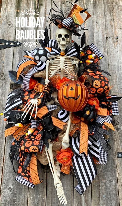 Halloween Wreath Skeleton Wreath Mr Bones Wreath Spooky Wreath