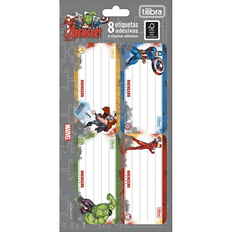 Cartela De Etiquetas Adesivas Marvel Vingadores Avengers 8 Unidades