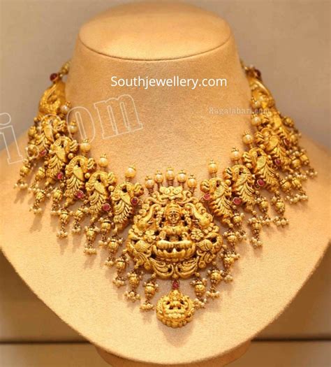 Antique Gold Peacock Necklace With Lakshmi Pendant Indian Jewellery