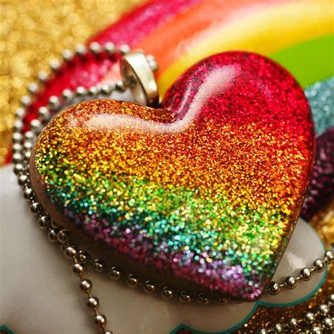 Rainbow Bright Heart Heart Shaped Necklace Glitter Hearts Rainbow
