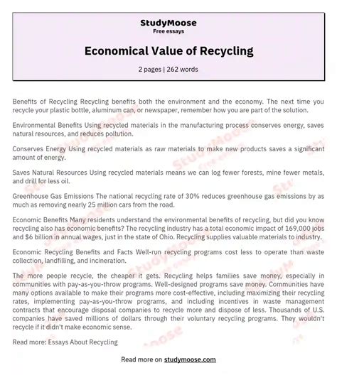 Economical Value Of Recycling Free Essay Example