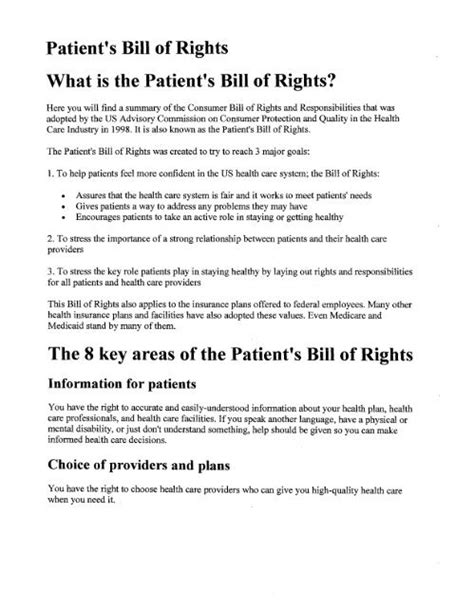 Patients Bill Of Rights What Is The Patients Bill Of Rights