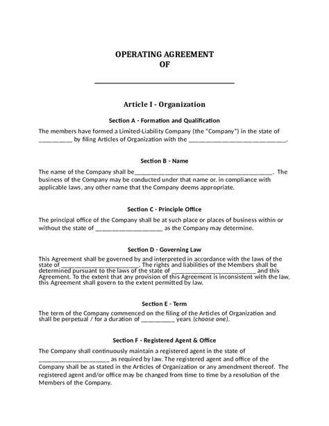 Llc Operating Agreement Template Download Edit Fill Sign Online