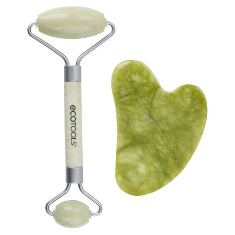 Ecotools Jade Roller And Gua Sha Stone Duo Pack Mini Facial Kit Made With 100 Jade