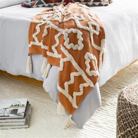Orange And Cream Throw Blanket With Tassels In 2021 Throw Blanket