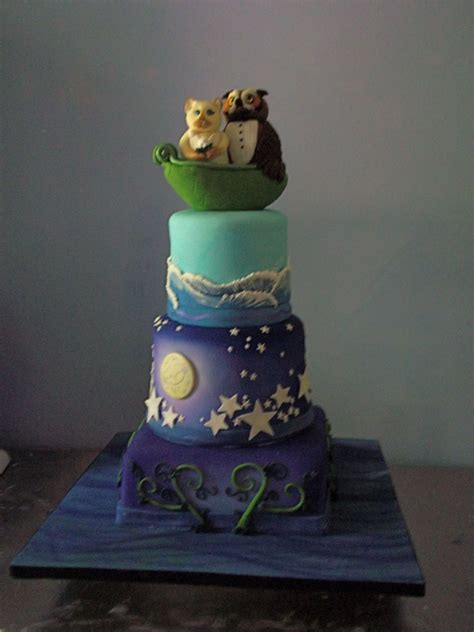 Owl And The Pussycat Wedding Cake — Whimsical Topsy Turvy Cakes Cat Cake Cake Themed Cakes