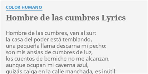 HOMBRE DE LAS C BRES LYRICS By COLOR HUMANO Hombre De Las C Bres