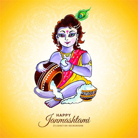 Happy Krishna Janmashtami Festival Greeting 1233948 Vector Art At Vecteezy