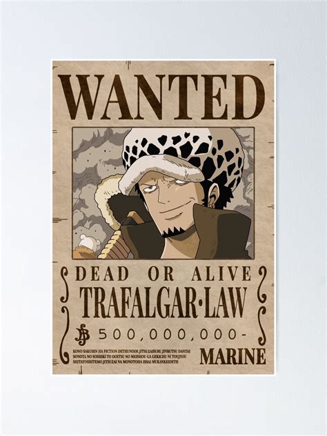 Trafalgar Water Law Wanted Bounty Poster Poster Von Nichinu Redbubble