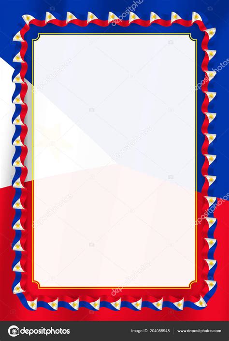 Page decoration, premium quality and satisfaction guarantee label certificate, diploma of completion (design template, background) with guilloche pattern (watermark), border, frame. Flag border design | Frame Border Ribbon Philippines Flag ...