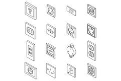 Power Socket Icons Set Vector Outine