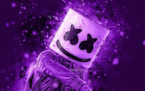 Download Wallpapers Dj Marshmello 4k Violet Neon Lights Superstars