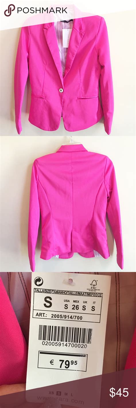 Zara Fuschia Pink Cotton Blazer Cotton Blazer Blazer Pink Cotton