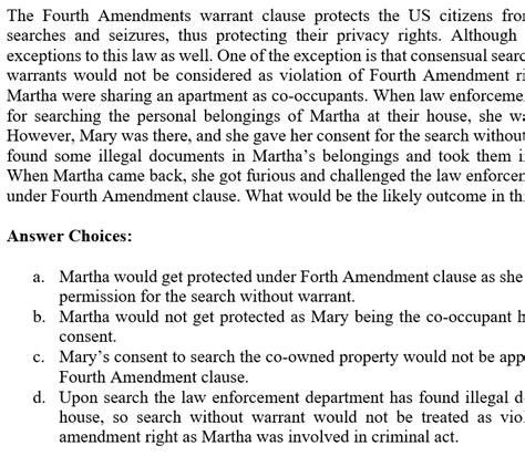 Solved The Fourth Amendments Warrant Clause Protects The Us