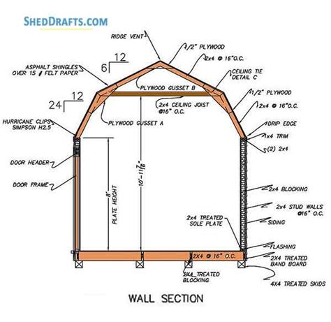 12×16 Gambrel Barn Style Storage Shed Plans