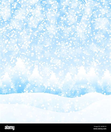 Vector Winter Holidays Landscape Background With Trees Snowflakes And