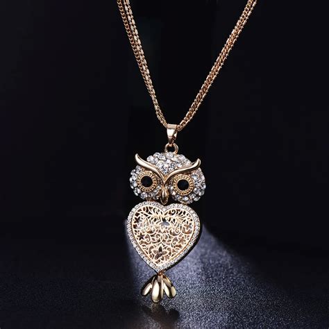 Clear Crystal Owl Necklaces Pendant Hollow Owl Heart Pendants Women