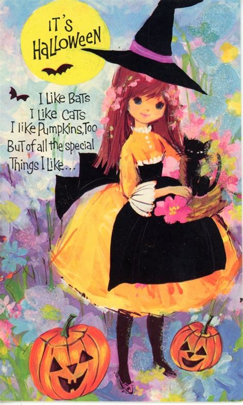 Vintage Laurle Halloween Greeting Card Girl As A Fancy Witch Glittery