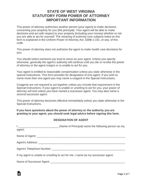 Free West Virginia Power Of Attorney Forms 9 Types Pdf Word Eforms