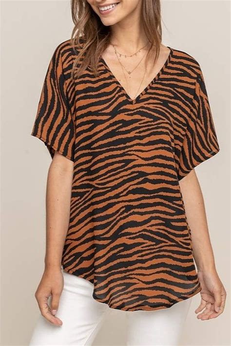 Tiger Print Top Tunic Tops Top Outfits Dolman Sleeve Tunic