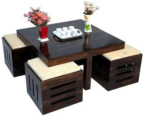 Santosha Decor Sheesham Wood Teapoy Design 4 Seater Center Coffee Table